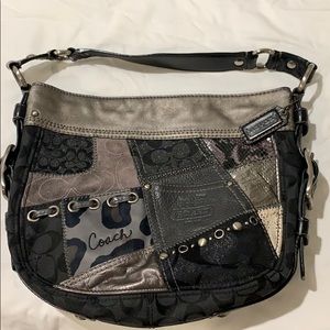 Coach Zoe Black and Silver Gray patchwork handbag